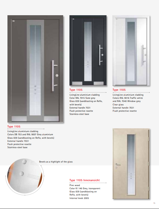 Type 1105 LivingLine – Dual Finish LivingLine Aluminium-Wood Entrance Door, Bevelled Designer Glass, Custom Dimensions, Robust Security Features, Ideal for Luxury Villas & Apartments